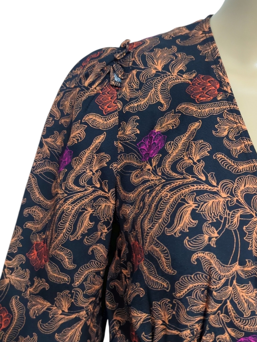 Proenza Schouler Baroque Floral Wrap Blouse Tie Waist Bell Sleeve 6 - Picture 5 of 9